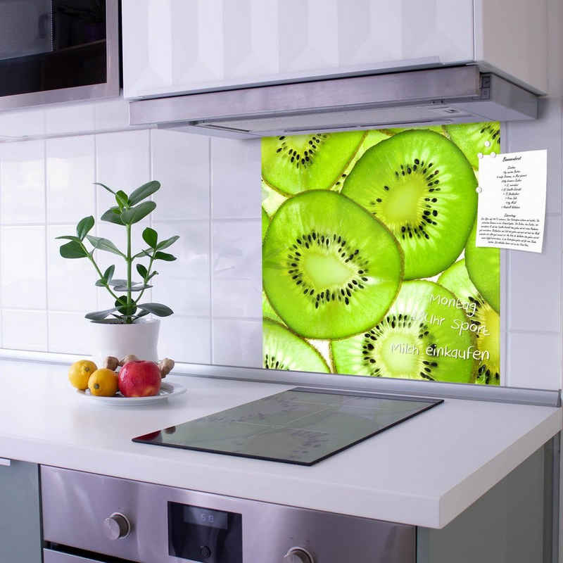 banjado Küchenrückwand Küchenrückwand Kiwi, (gehärtetes Glas, inklusive 4 Magnete & 1 Kreidestift)