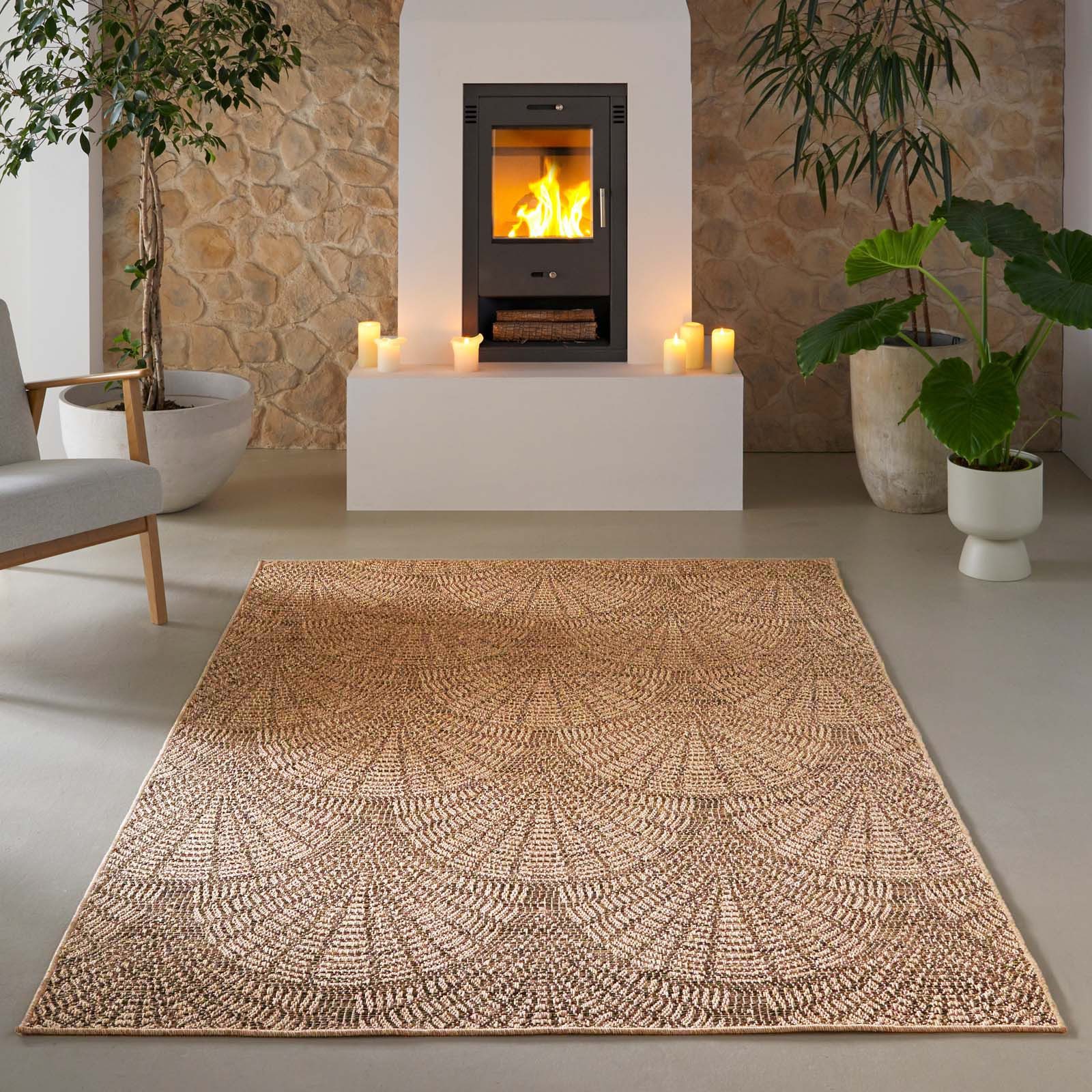 TaraCarpet Teppich TaraCarpet Borneo Peacock Outdoor Teppich – Wetterfester Indoor &, rechteckig, Höhe: 6 mm, Küche Wohnzimmer Terrasse Garten Balkon beige 80x150