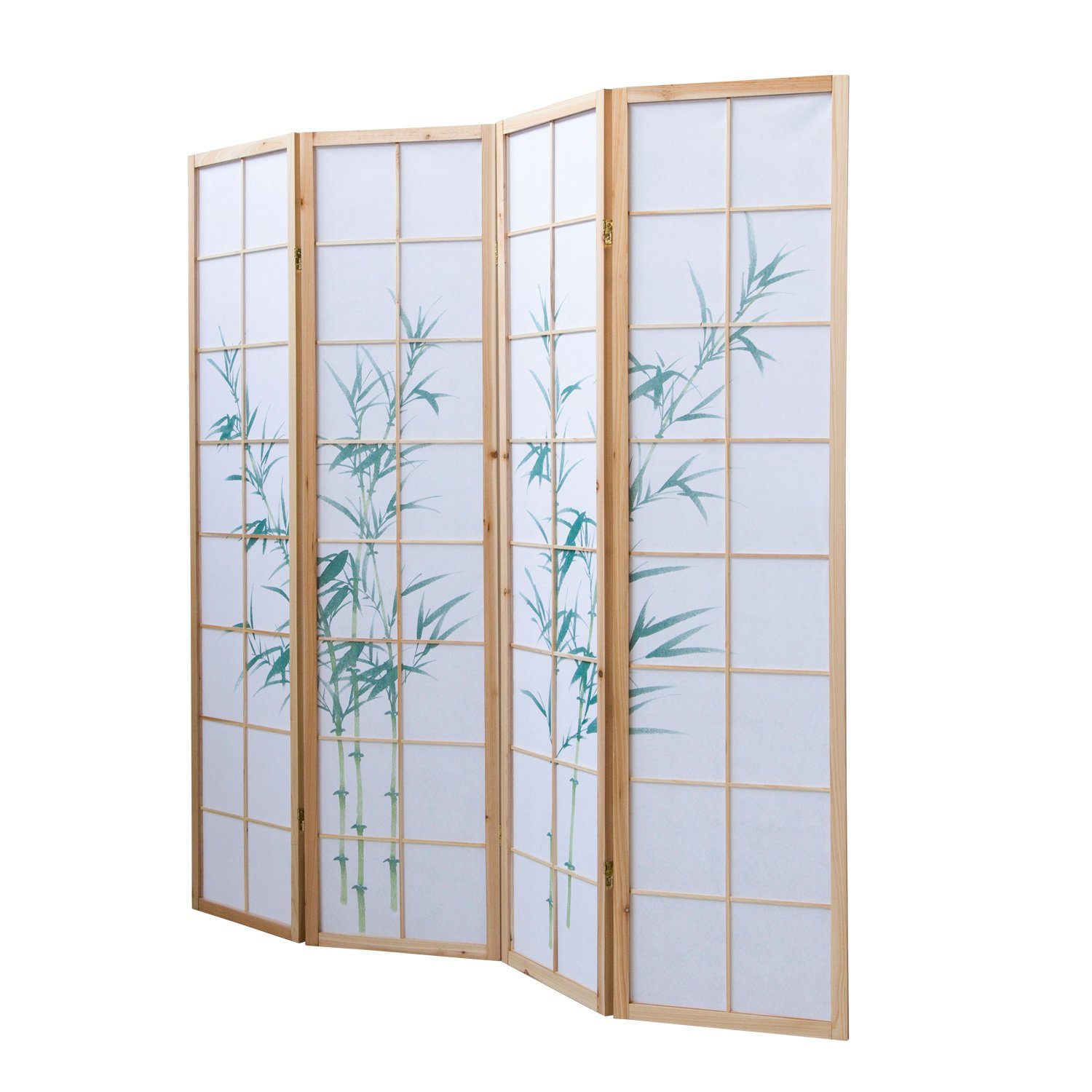Homestyle4u Paravent Holz Raumteiler Bambus Shoji in Natur Sichtschutz Indoor Muster Motiv, Trennwand, 4-teilig, faltbar