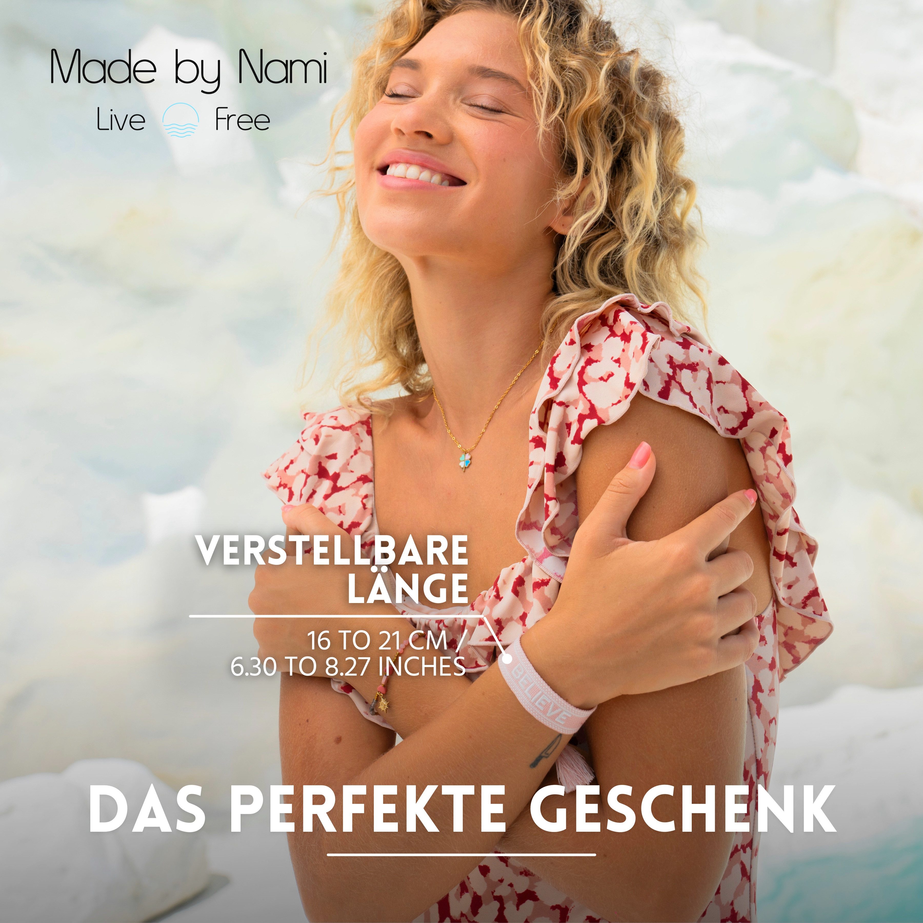 Made by Nami Armband Gewebt Damen mit Schriftzug in verschiedenen Varianten Glücksbringer, Freundschaftsarmband Geschenke für Frauen Geschenke für Mama