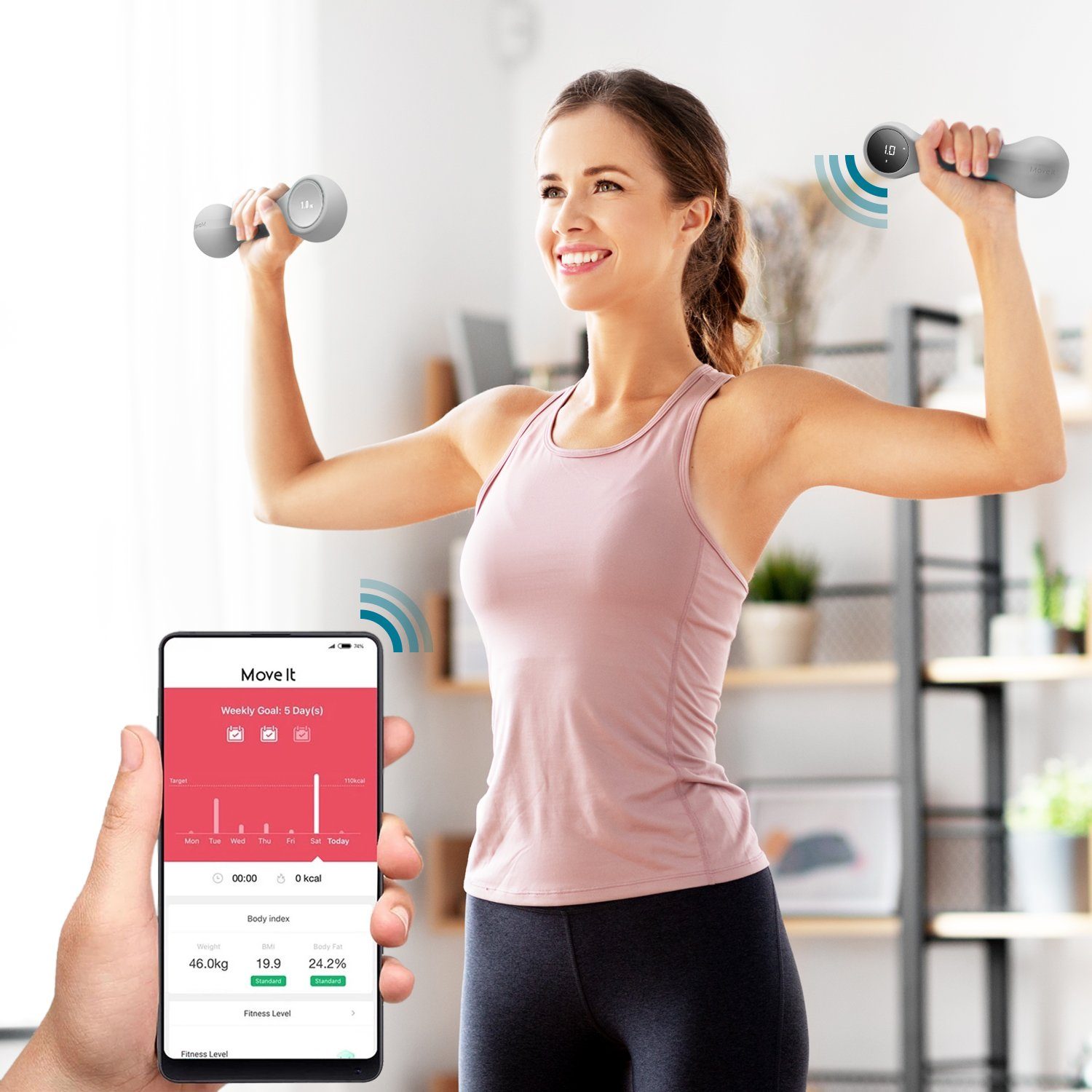 2er-Set 1 Kalorienzähler Hantel-Set & Fitness AsVIVA AsVIVA App Smart KH3 Gymnastikhantel kg, Bluetooth, Hantel Zeit- MOVE-IT Bluetooth kompatibel,