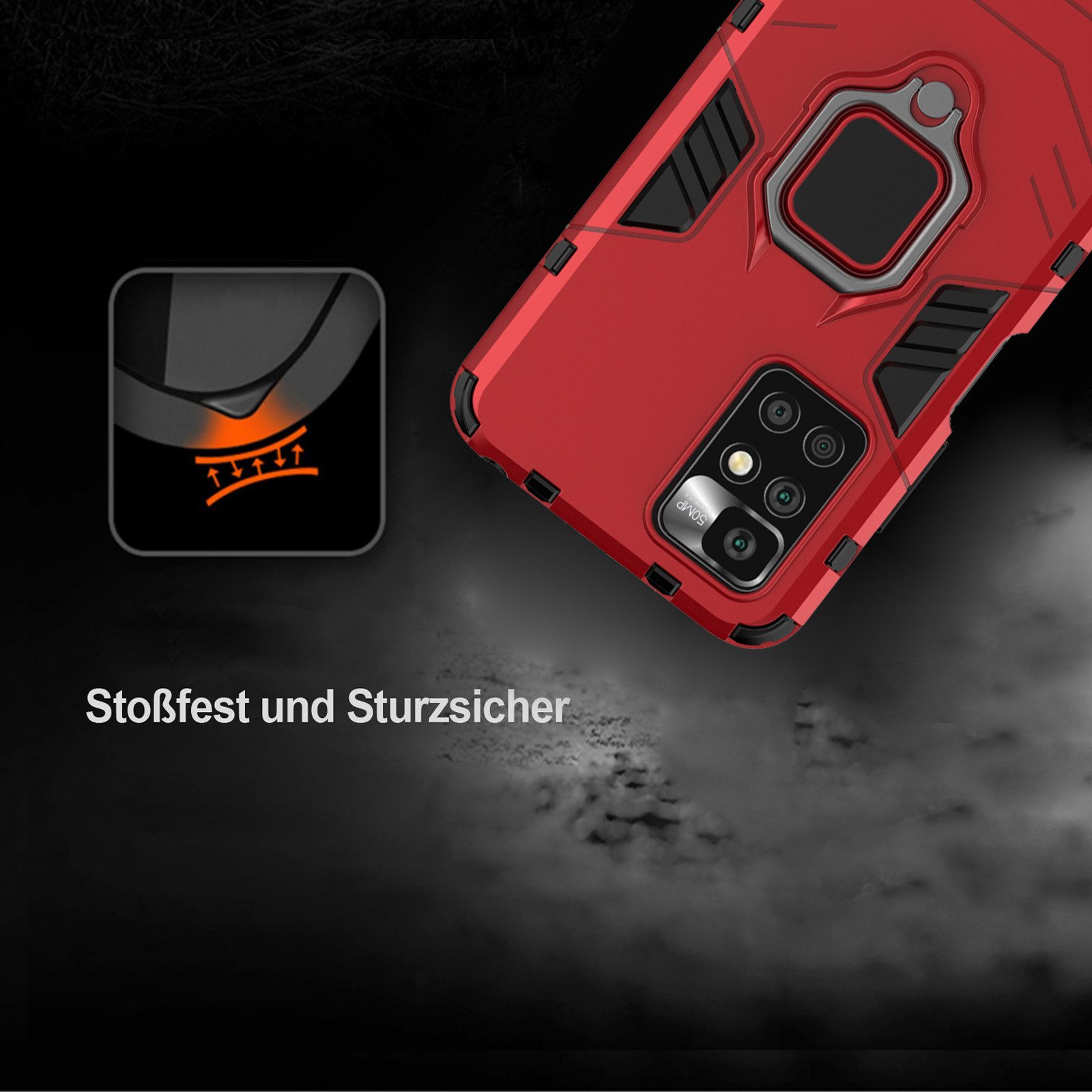 betterfon Handyhülle für Xiaomi Redmi 10 Outdoor Panzerhülle mit Slide-Kameraschutz, Mit Ringhalterung, Kamera-Schutz, Magnetplatte & 3-Schicht-Schutz