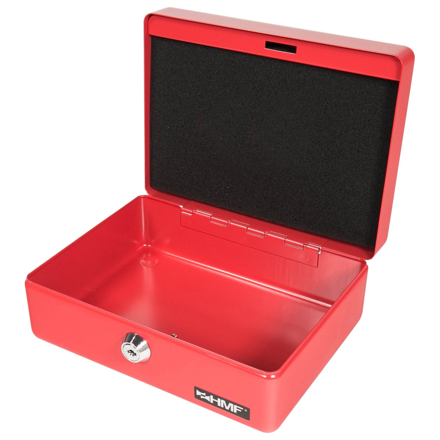 HMF Geldkassette Abschließbare Bargeldkasse mit Euro-Münzbrett, Geldbox mit Schlüssel, 20 x16 x 9 cm, rot – Bild 5 von 5
