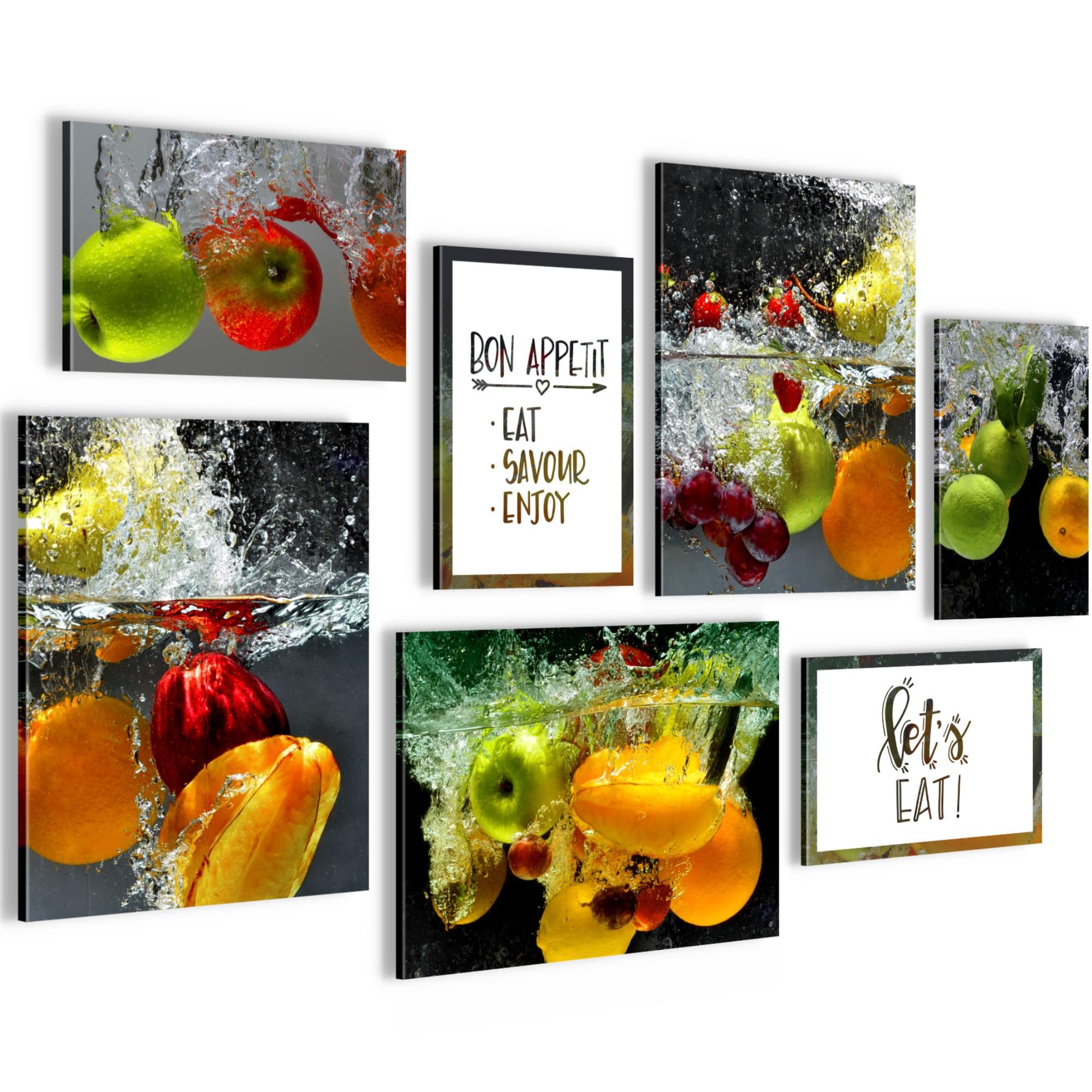 Novart Wandbild Wandbilder Küche Kaffee - AUFHÄNGFERTIG - Küchenbilder Obst 100x70 cm, Obst (7 St)