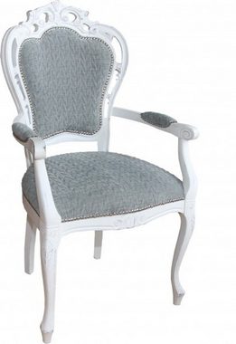 Casa Padrino Esszimmerstuhl Barock Esszimmer Stuhl mit Armlehnen Grau-Blau / Antik Weiss - Designer Stuhl - Luxus Qualität