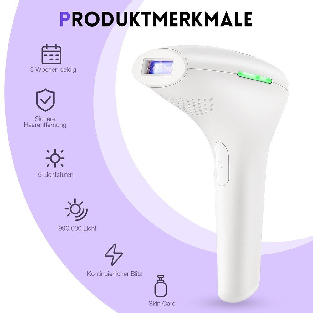 Lichtimpulse, Haarentfernungsgerät, IPL Gesicht, Mit Geräte für 2 Energiestufen LETGOSPT IPL-Haarentferner Achseln, 5 Modi, + 990000 Körper Beine,