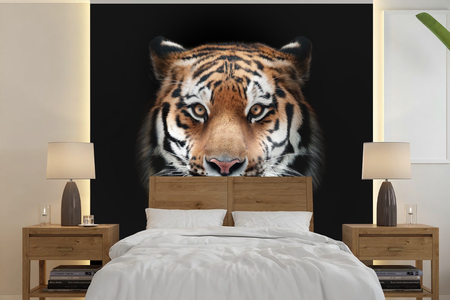 MuchoWow Fototapete Tiger - Porträt - Tier, Matt, bedruckt, (5 St), Vinyl Tapete für Wohnzimmer oder Schlafzimmer, Wandtapete