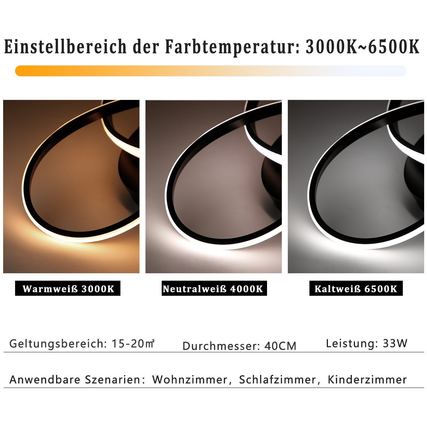 ZMH LED Deckenleuchte Wohnzimmer 3 Blatten verflochten 25/34/40CM Modern für Schlafzimmer, Augenschutz, Einfache Installtion, LED fest integriert, 3000-6000k, LED fest integriert