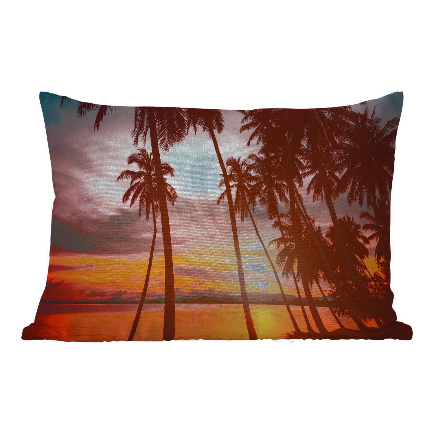 MuchoWow Dekokissen Meer - Palme - Sonnenuntergang - Strand - Silhouette, Outdoor-Dekorationskissen, Polyester, Dekokissenbezug, Kissenhülle