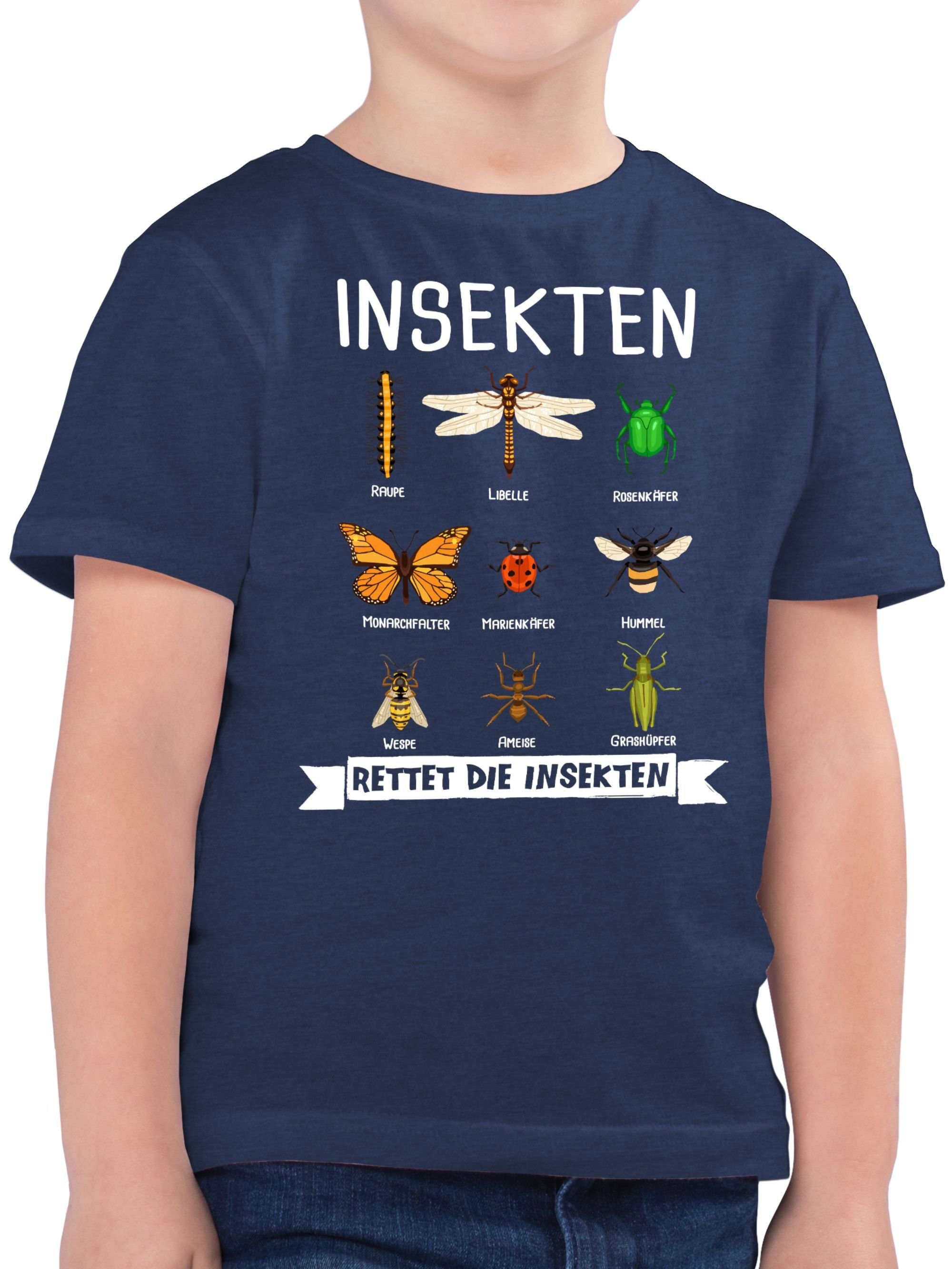 Shirtracer T-Shirt Rettet die Insekten Tiermotiv Animal Print 2 Dunkelblau Meliert | 