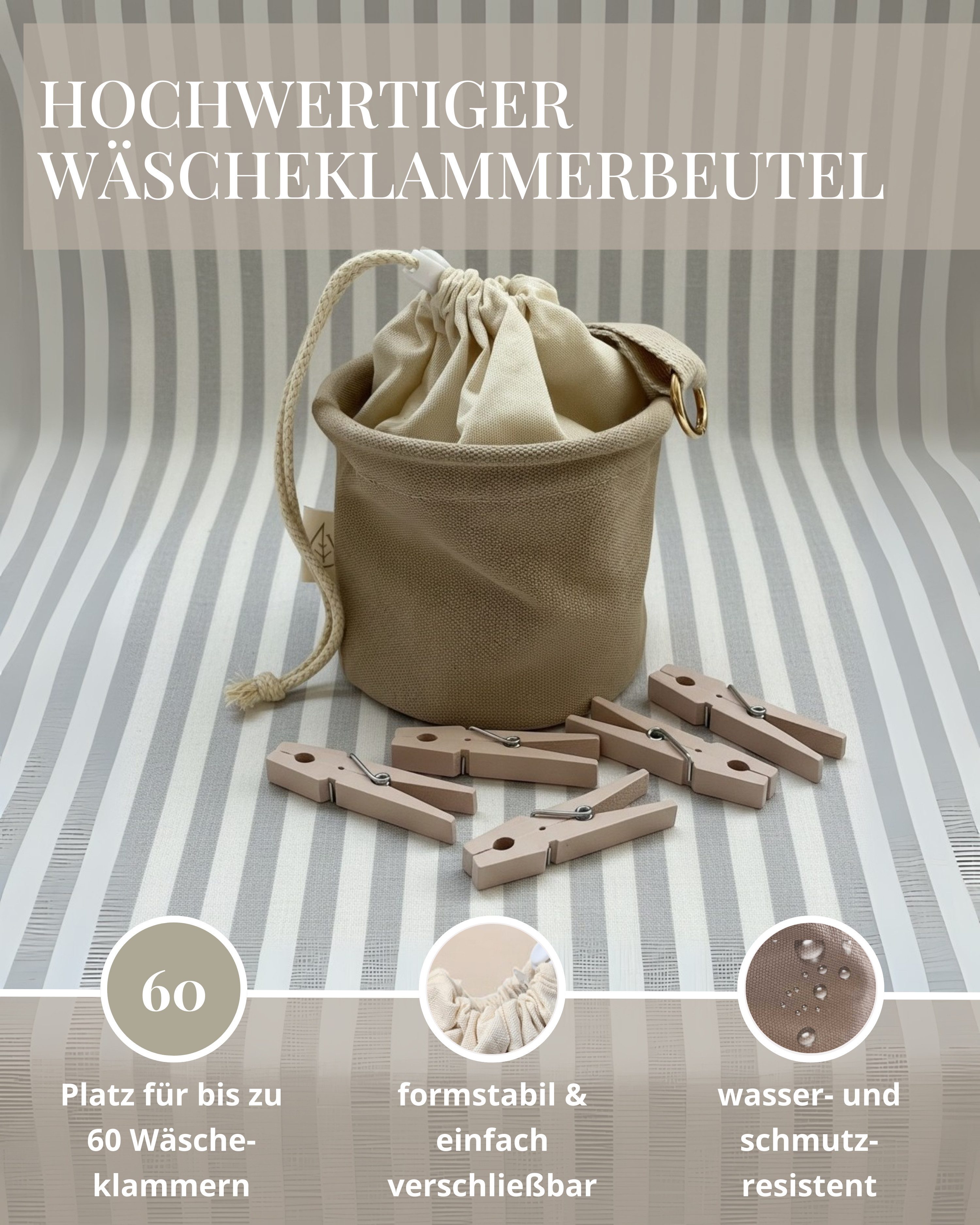 LIVLIG Wäscheklammern Aufbewahrungsbeutel, Klammerbeutel, Wäscheklammerbeutel, vielseitiger Aufbewahrungsbeutel mit Aufhängung, aus Canvas-Stoff