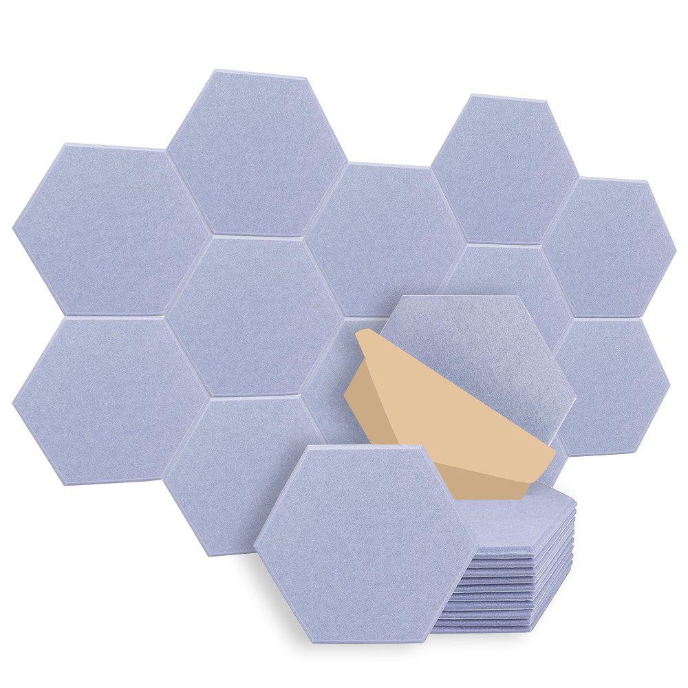 PFCTART Schallschutzpaneel Verschiedene akustische Absorptionsplatten aus Polyesterfaserfilz, (Flach Backstein Sechseckig Gitter Direkt an der Wand) 12 Stück Schalldämpfende Wandpaneele mit 3D-Effekt