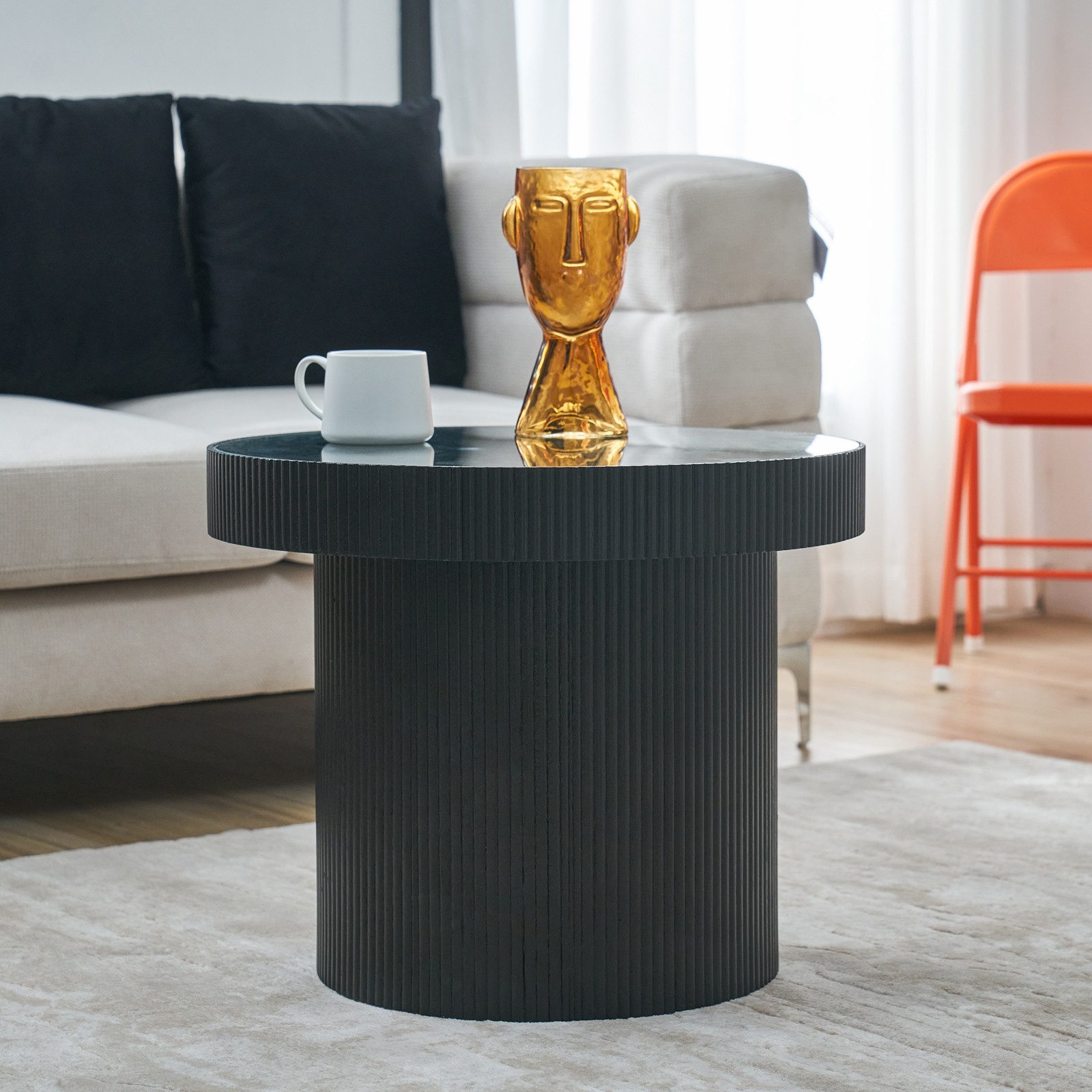 SVITA Beistelltisch MIGUEL (1 Tisch), mit Glasplatte, Coffe Table, Beistelltisch rund, Schwarz/Schwarz – Bild 5 von 5
