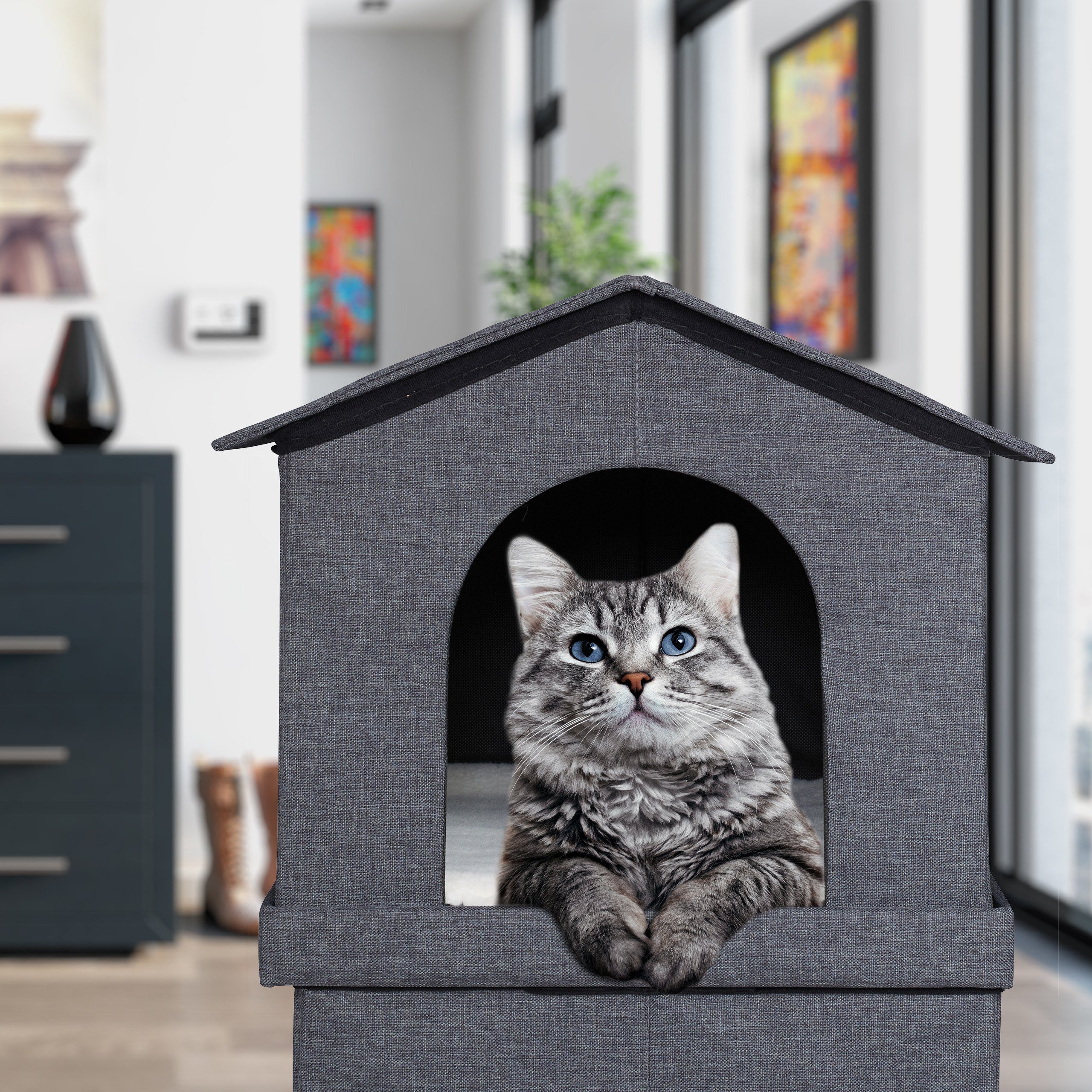 relaxdays Katzenzelt »Katzenhaus 2 Etagen für drinnen«