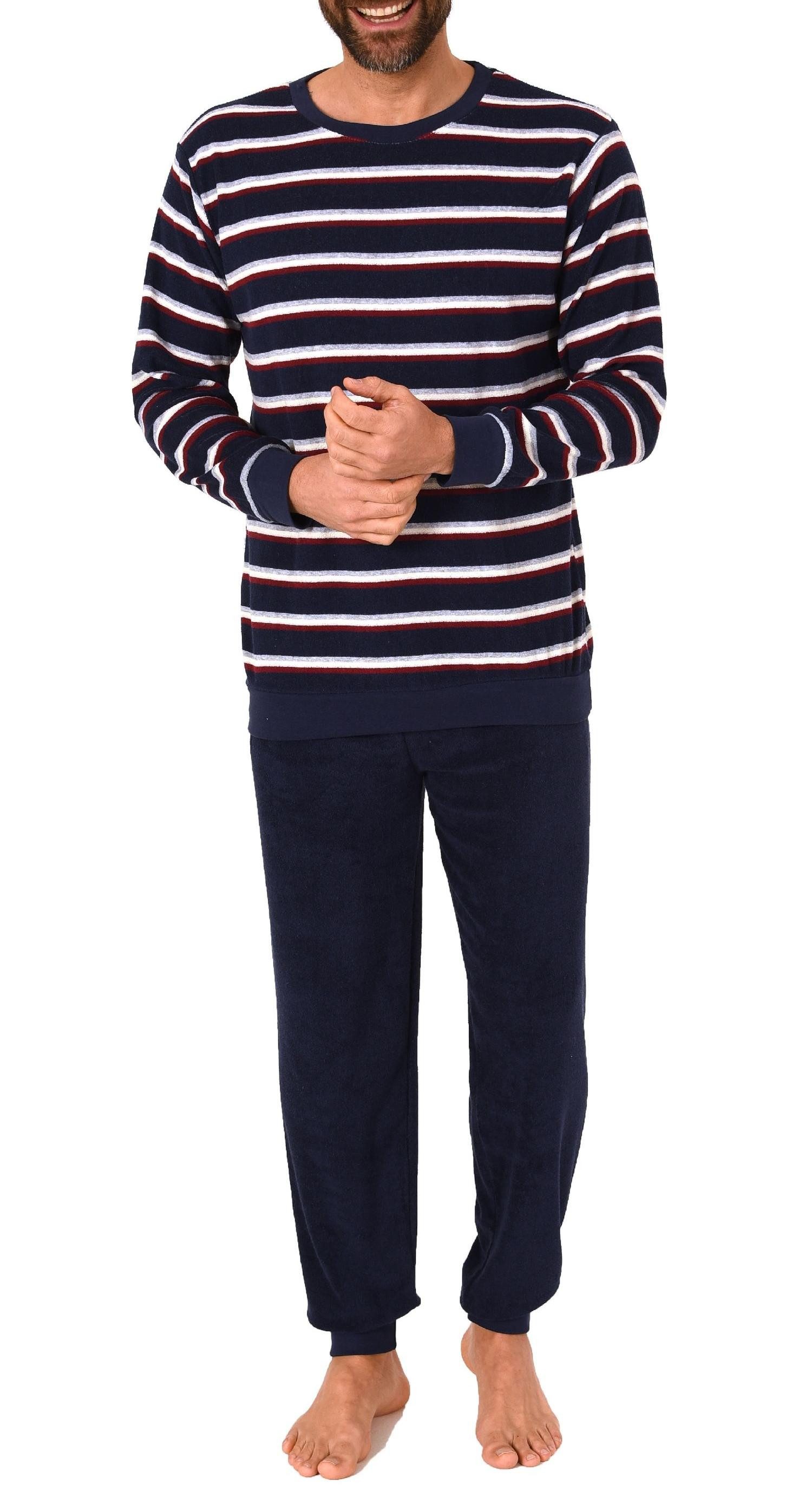 Pyjama Herren Frottee Schlafanzug mit Bündchen - Streifenoptik - 291 13 787