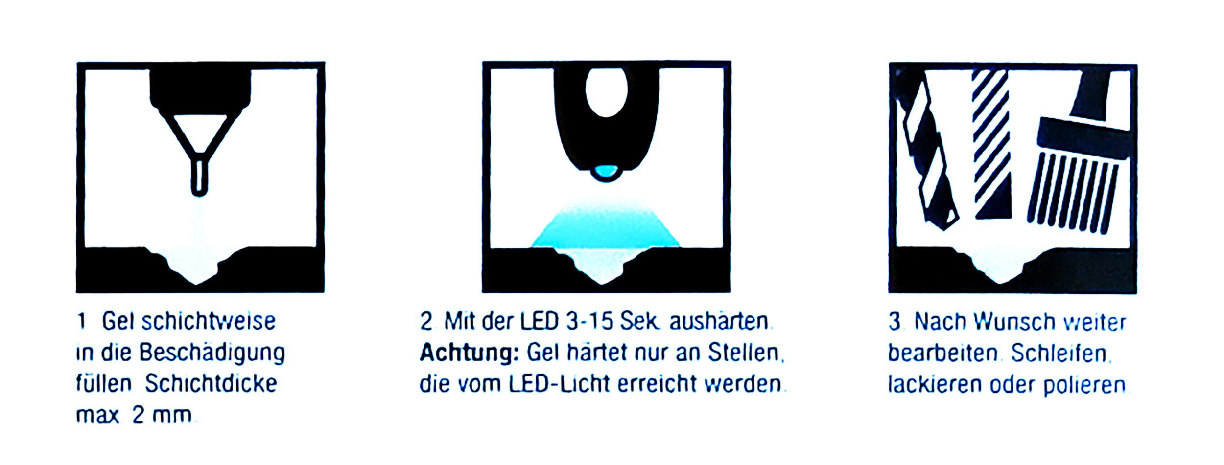 Blufixx Kunststoff-Reparaturset REPARATURSTIFT mit UV LED Klar 5g Lichthärtendes Gel 91 (Rot), Oberflächen Reparaturgel für Plastik Holz Oberflächenreparatur