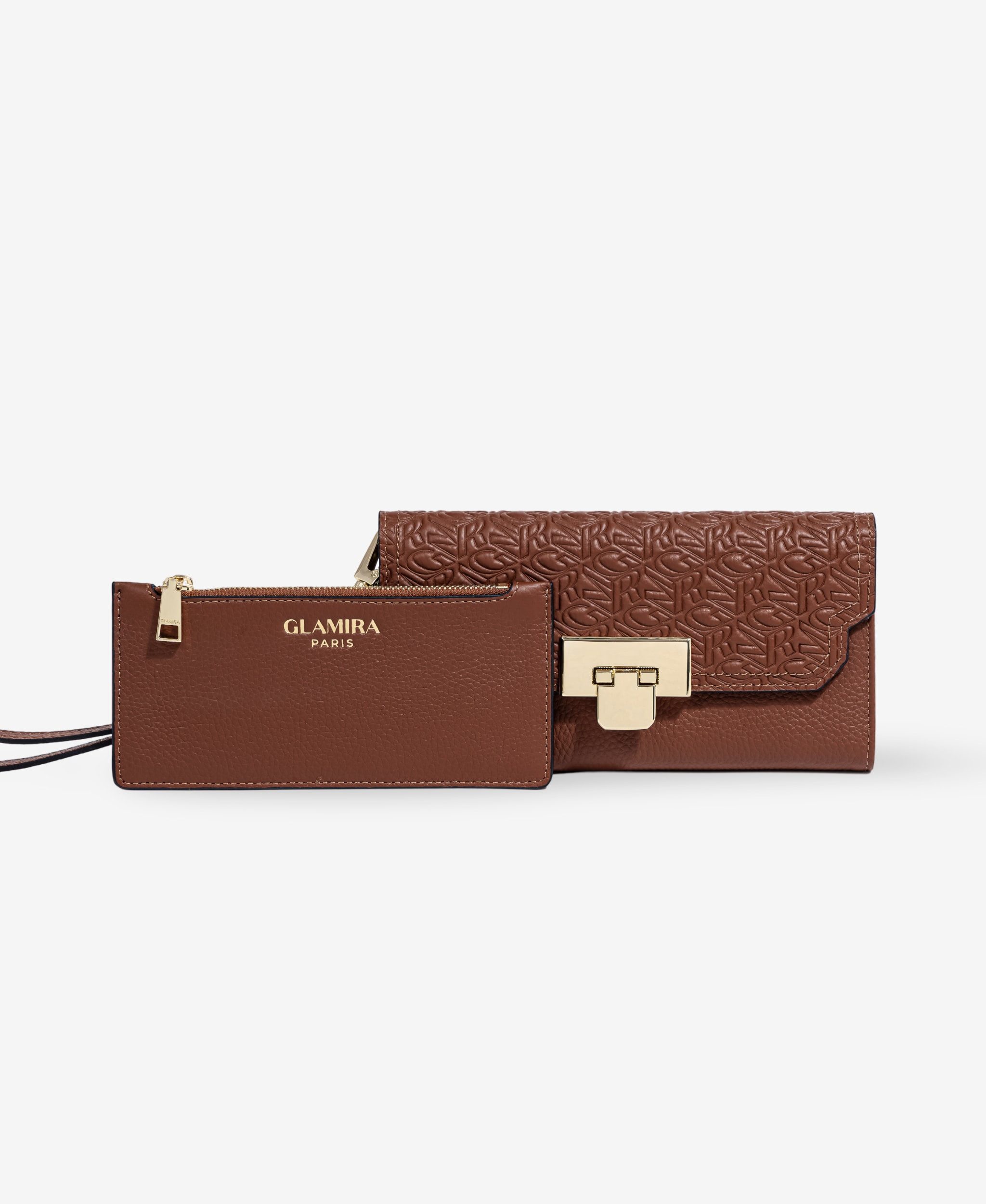 GLAMIRA Handtasche Glamouré Soir Braune Geldbörse (Set, 2-tlg., mit Kartenetui), abnehmbares Handgelenkband