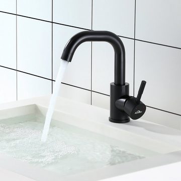 Auralum Waschtischarmatur 2 Stück Bad Wasserhahn Waschbecken Einhebel Mischbatterie Badarmatur 360° Drehbare,Schwarz