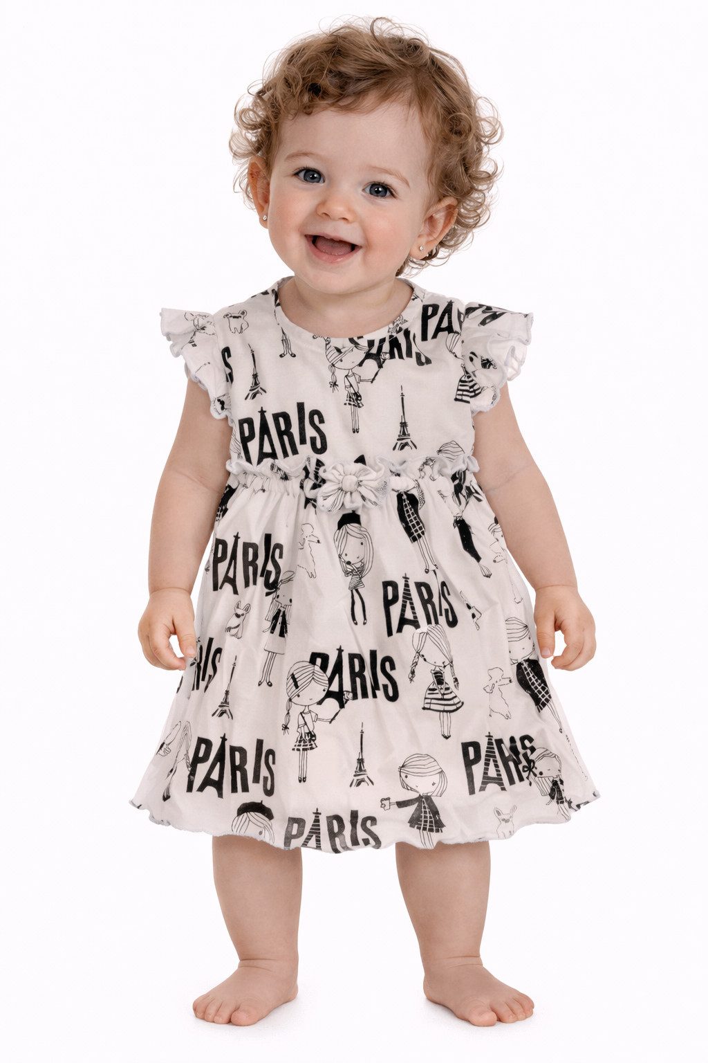 La Bortini Druckkleid Babykleid Baby Sommer Kleidchen in Creme Schwarz leicht aus reiner Baumwolle, 44 50 56 62 68 74 80 86