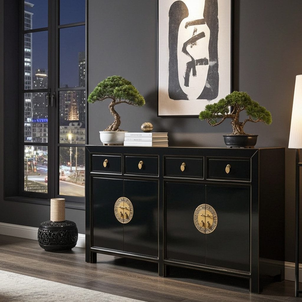 OPIUM OUTLET Sideboard Vintage Kommode Buffet fernöstlich (Asia Möbel komplett montiert, chinesisch asiatisch orientalisch), Schrank Hochzeitsschrank Anrichte