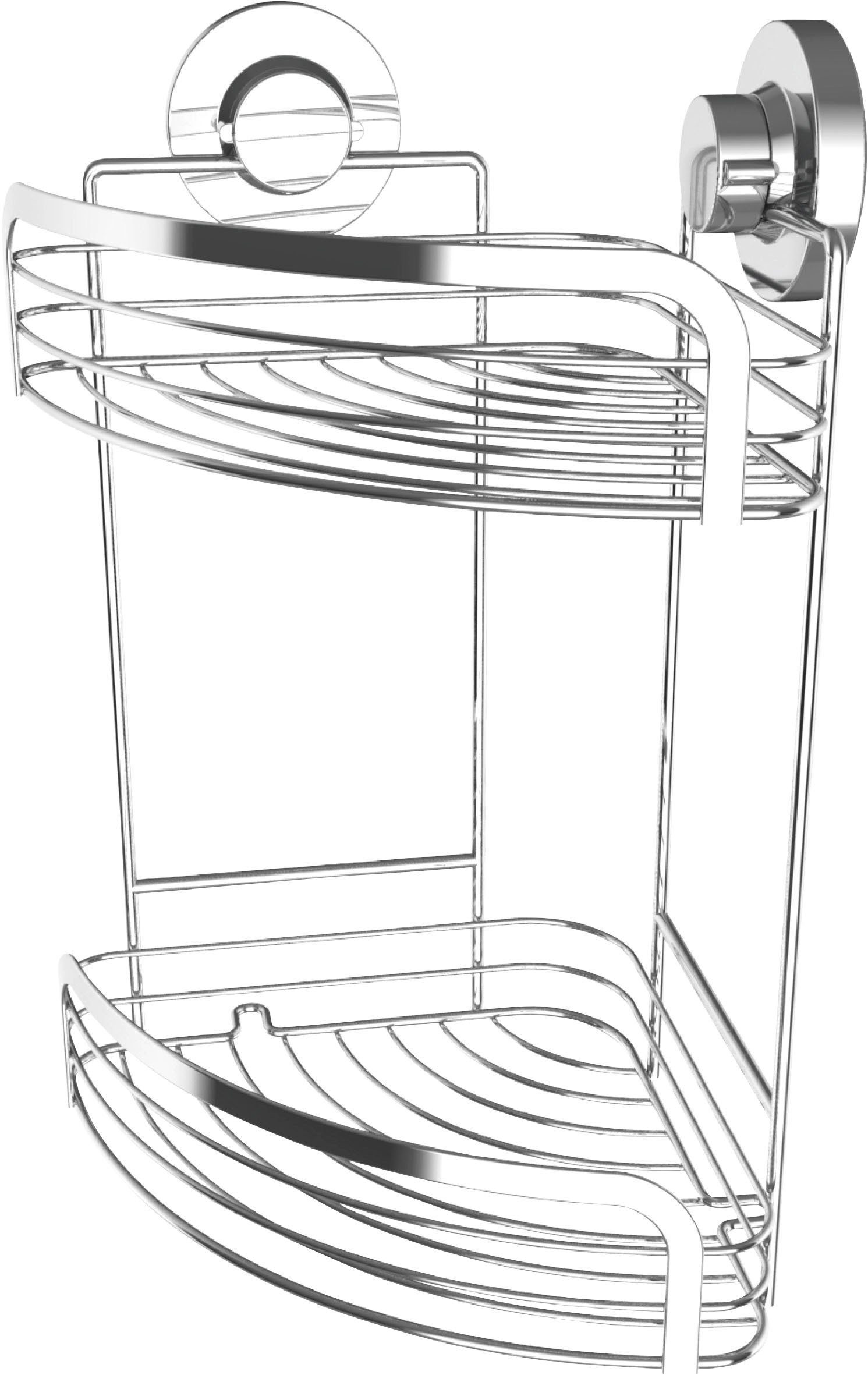 CORNAT Duschregal 3 in 1 - Zwei extra höhe Körbe - Zur Eckmontage - Duschablage, 3 Befestigungsoptionen mit Saugnapf, Klebepad & Bohren - Verchromt