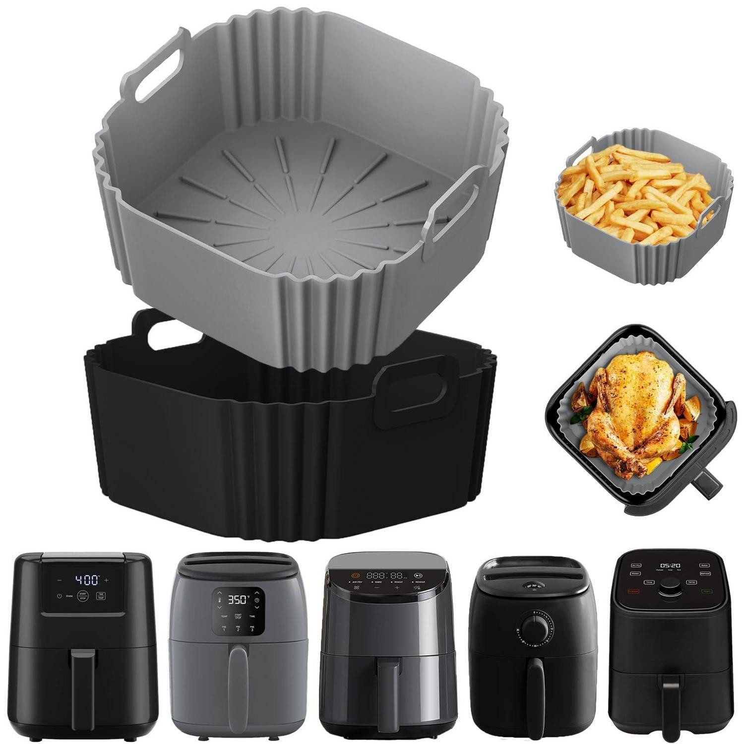 LuxusKollektion Frittiereinsatz Silikonform Heißluftfritteuse Airfryer für 1–2 L(Grau und Schwarz)