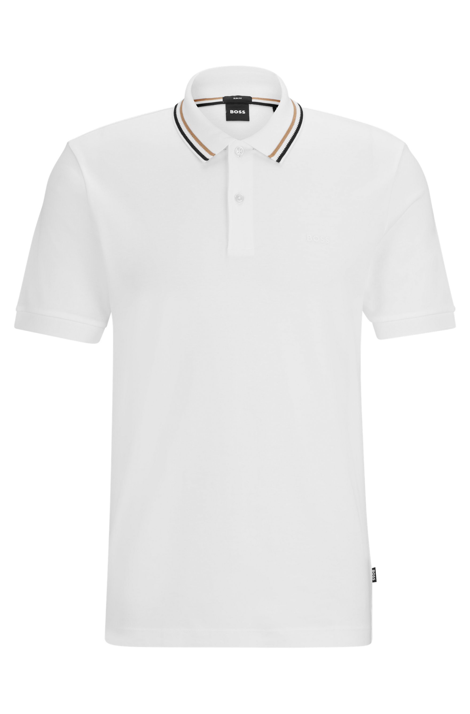 BOSS Poloshirt Penrose 38 aus Baumwolle mit gestreiftem Kragen, slim fit