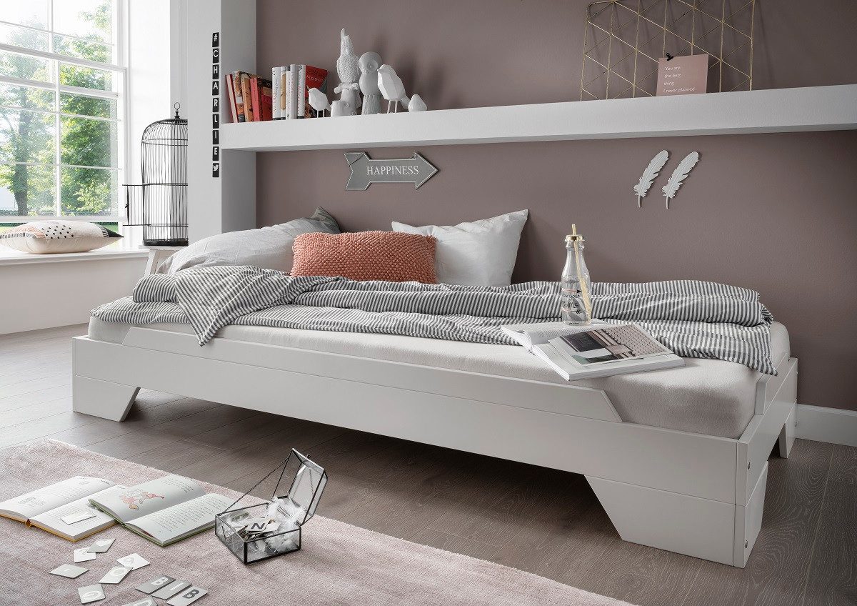 Main Möbel Stapelbett Bett 90x200cm 'Pisa' Buche massiv weiß lackiert