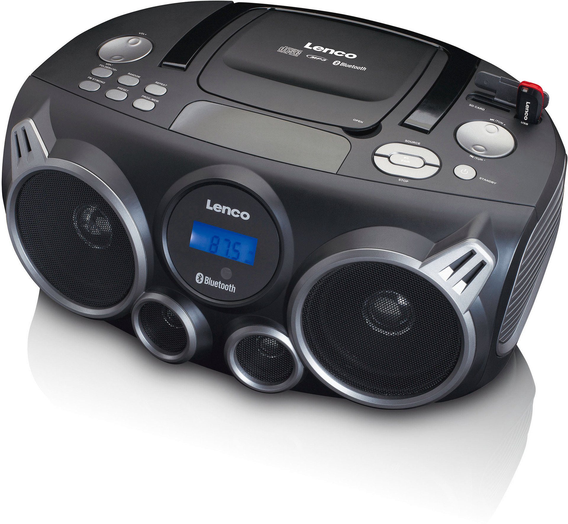 SCD-100BK Lenco MP3, USB mit Radio (FM-Tuner) Radio CD, BT,