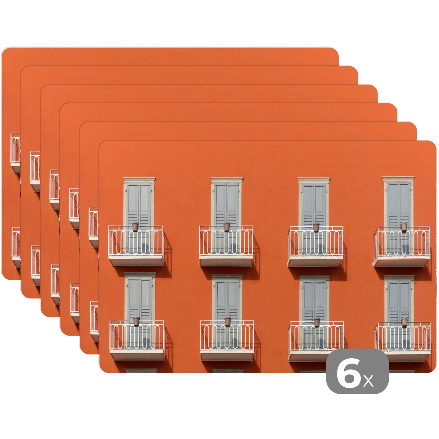 Palme Tischmatten, Tür MuchoWow, Schmutzabweisend Orange, Architektur - Platzset, - - Platzset, Platzmatte, - Balkon Platzdecken, (6-St),