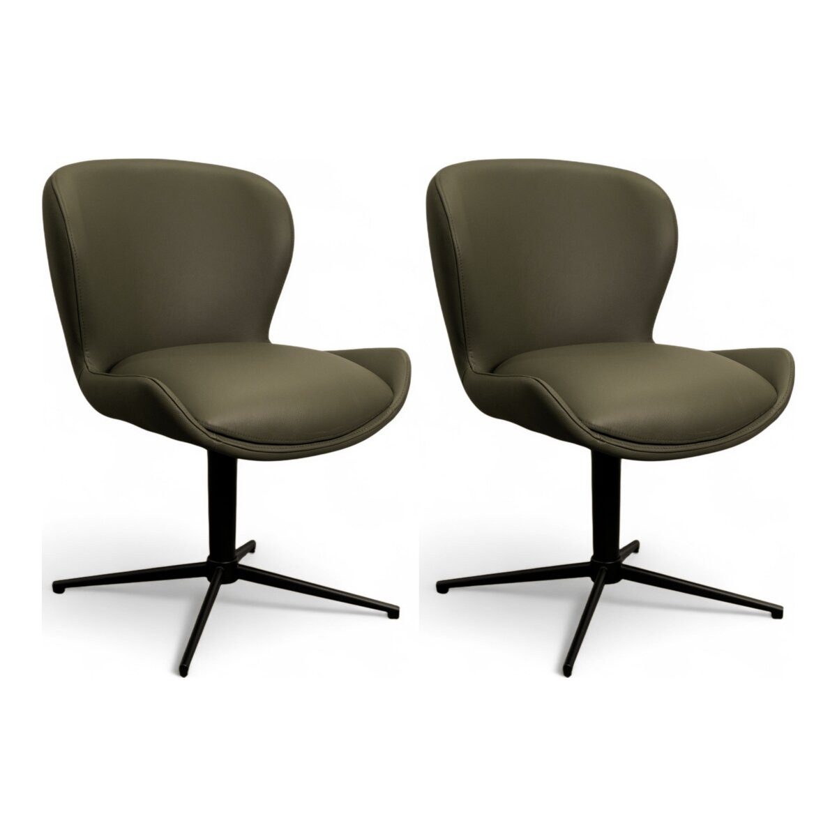 Feeling4Home Stuhl Salcin 2er-Set aus Leder - mit Dreh-Rückstellfunktion, Olive-Grün, Modernes Design mit Echtleder und Metallfuß