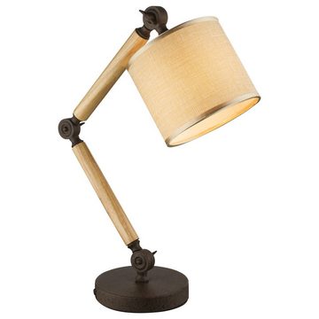 etc-shop LED Schreibtischlampe, Leuchtmittel nicht inklusive, Nachttischlampe Holz Rostfarben Innen beweglich Tischlampe Kabel