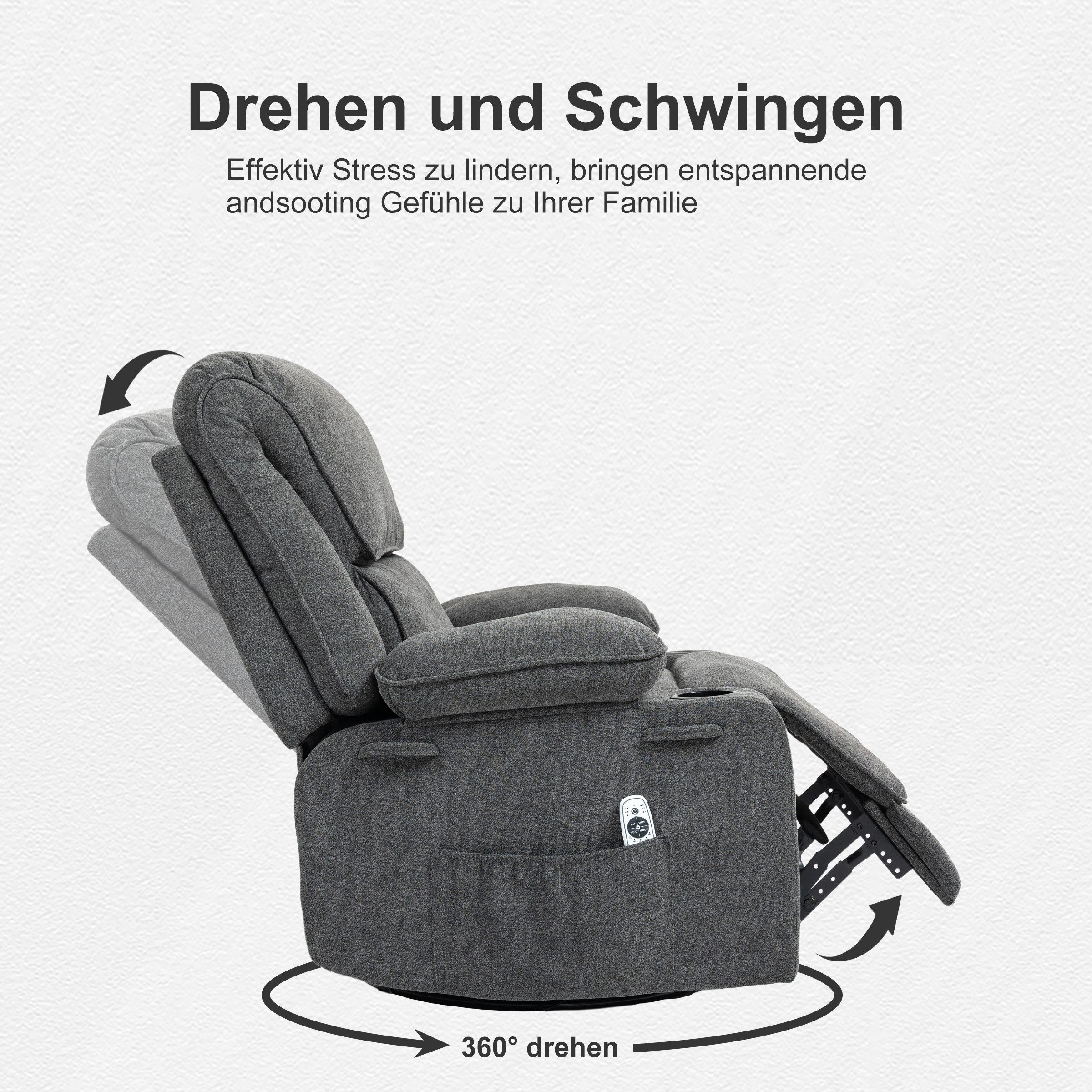 BRTHORY Massagesessel Relaxsessel mit Massagefunktion, Fernsehsessel, 360°drehbar (1-St), Massagesessel mit Liege- und Schaukel-Funktion