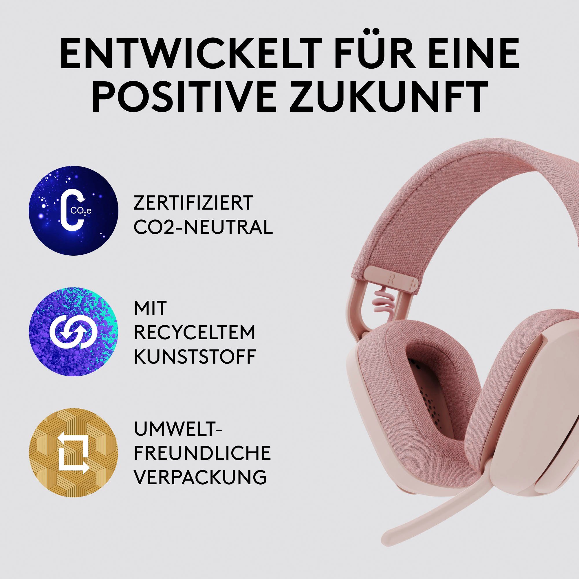 Vibe rose 100 Bluetooth) Logitech (Noise-Cancelling, Zone Gaming-Headset