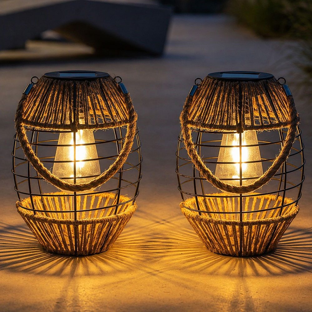 GLOBO LIGHTING LED Solarleuchte, LED-Leuchtmittel fest verbaut, Warmweiß, 2x Solarlaterne für Außen stehend Solar Gartendeko Balkondeko
