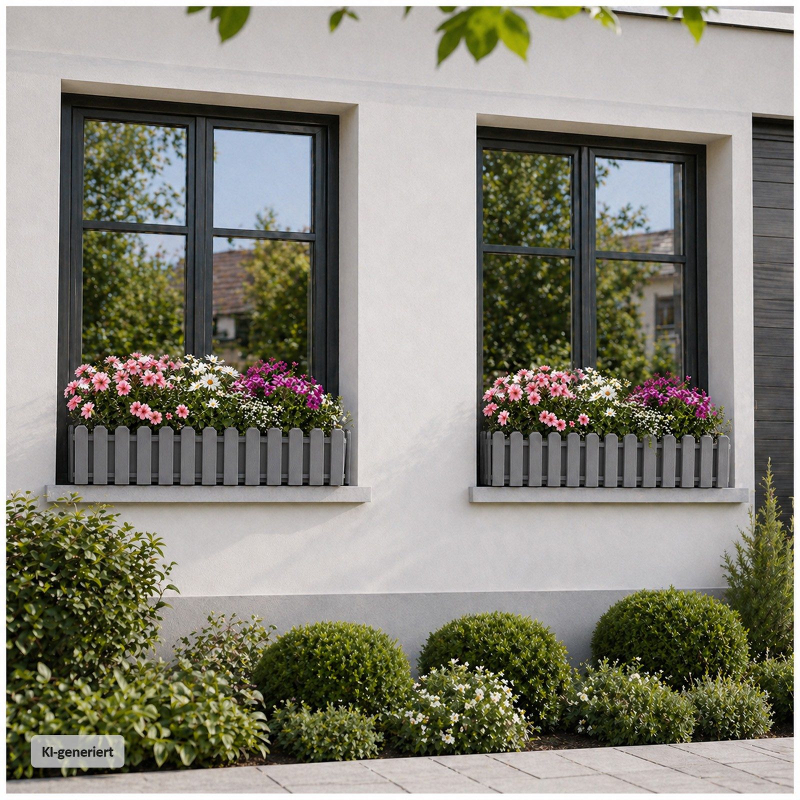 HTI-Living Blumenkasten Blumenkasten mit Wasserspeicher Nessa 75 cm Grau (1 Stück, 1 St., 1 Blumenkasten), inklusive Wasserstandsanzeige und Balkonhalterung – Bild 4 von 5