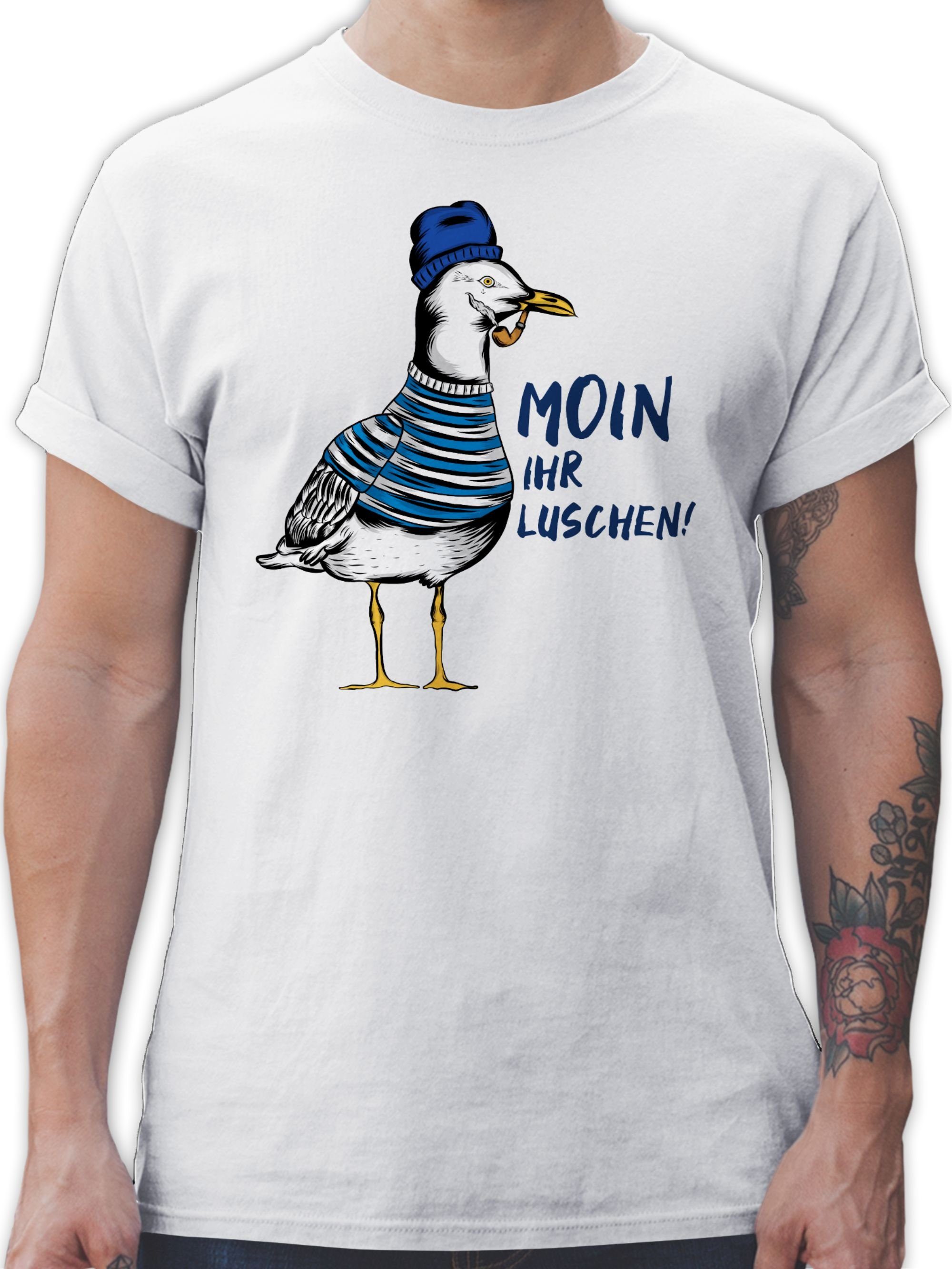 Shirtracer T-Shirt Moin ihr Luschen - Coole Möwe - Schwarz Sprüche Statement 3 Weiß