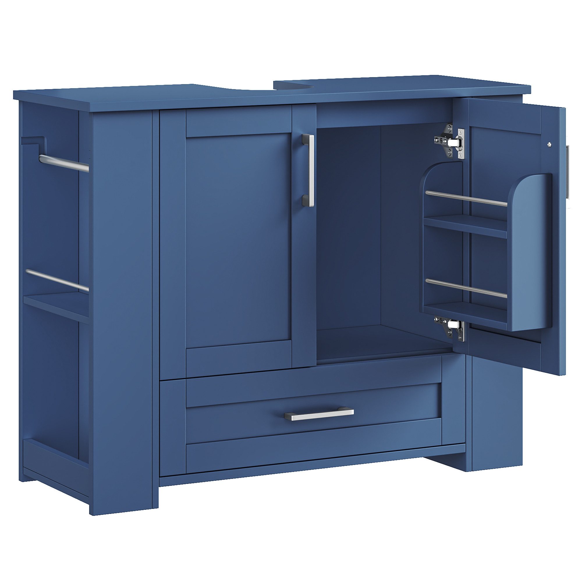 Homfa Waschbeckenunterschrank Unterschrank Badezimmerschrank 1 Schublade, 2 Türen, Seitliche Ablagen, Türfächer, Handtuchhalter