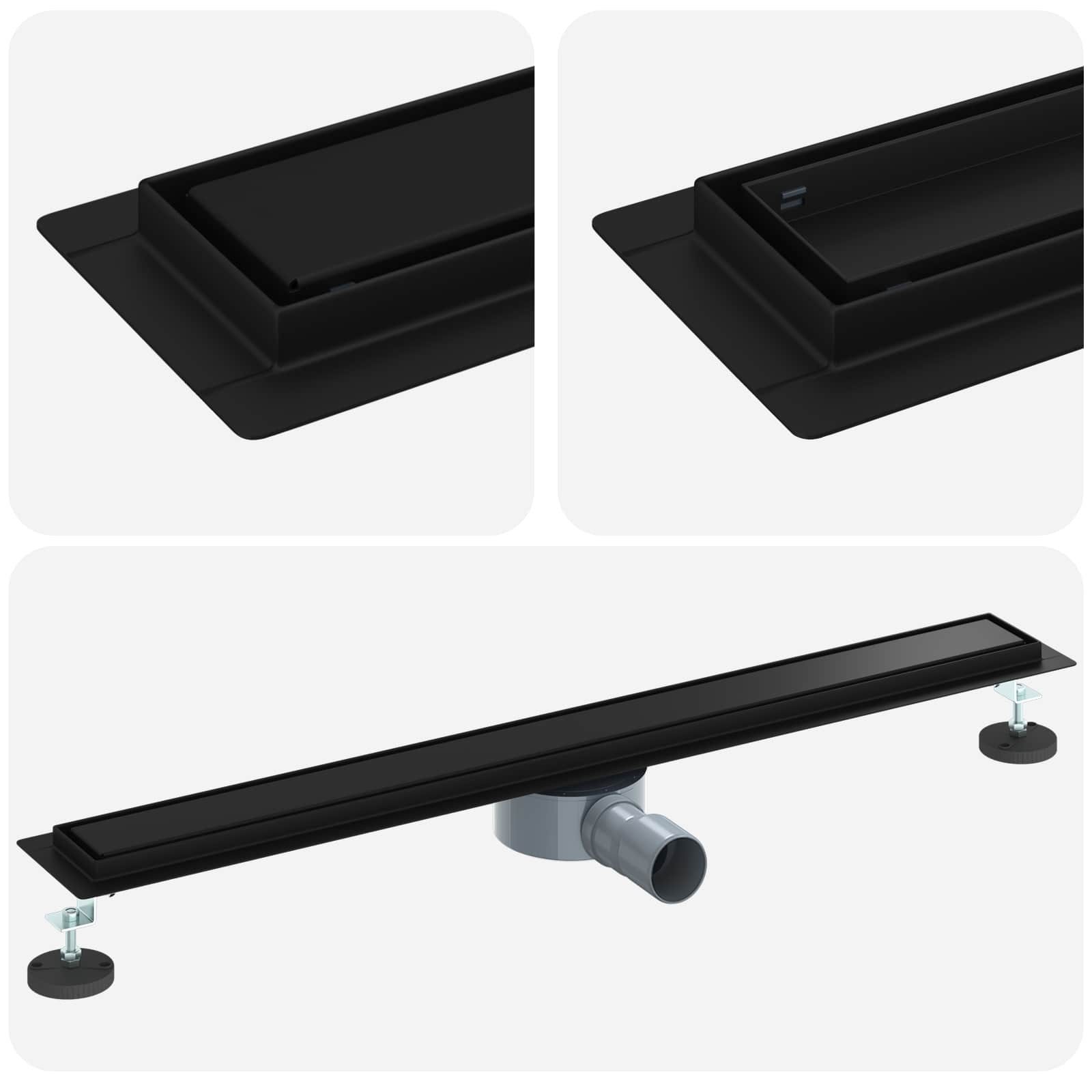 vidaXL Duschrinne Duschablauf 2-in-1 mit 360° Siphon Schwarz 80 cm Edelstahl 304, 1-St.