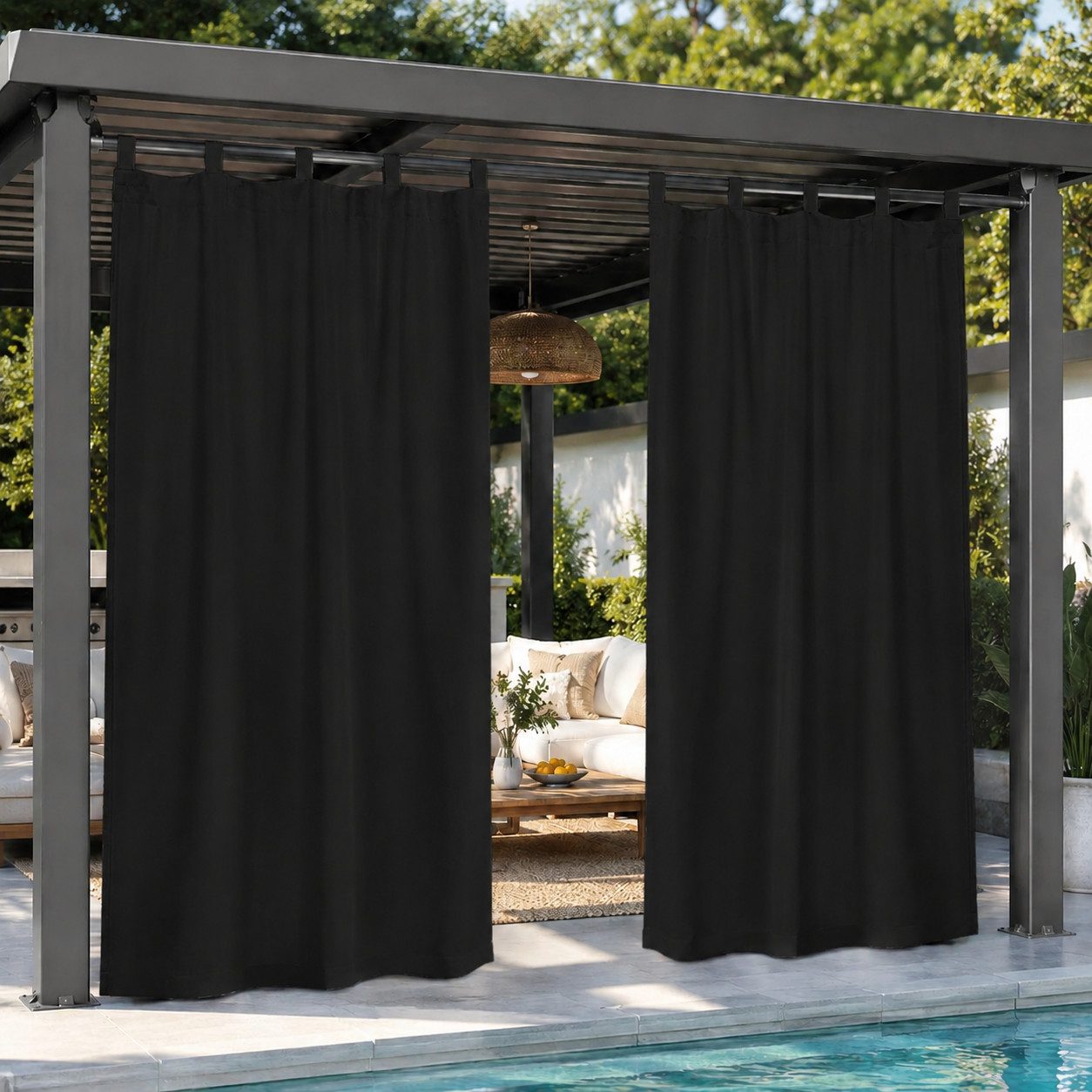 LMaxhome Outdoorvorhang Outdoor Thermovorhang wasserabweisend, blickdicht & schnurlos (1 St), Schlaufen, blickdicht, Polyester, Polyester-Vorhang mit Klettschlaufen für Garten, Terrasse & Pavillon