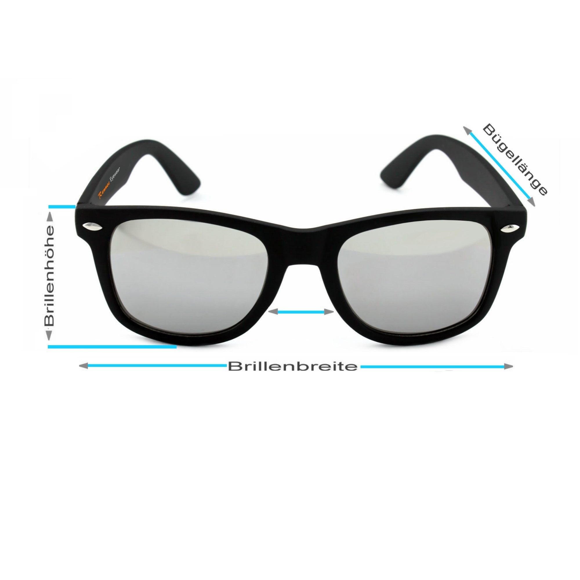 Rennec Sonnenbrille (Herren Brille mit Brillenbeutel und Hardcase) Rechteckige Brille Schwarz mit Polarisierte Linsen Verspiegelt