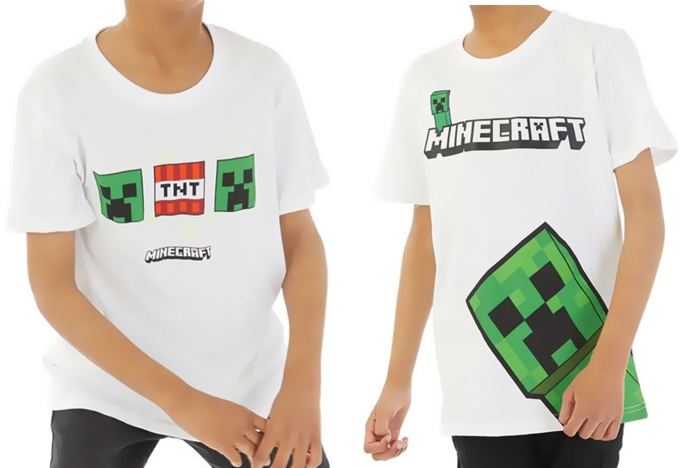 Minecraft Print-Shirt 2x Minecraft T-shirt Weiß Kinder Jungen + Mädchen 128 - 152