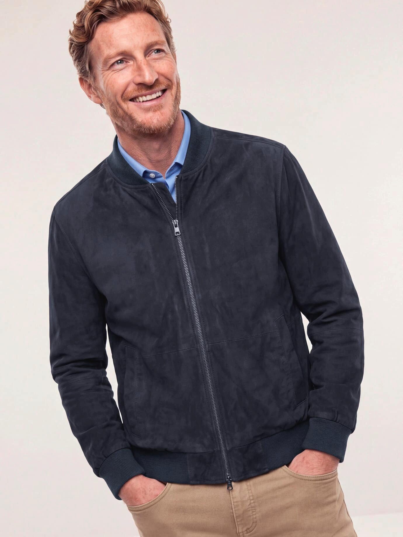 Walbusch Blouson Herren Blouson aus Ziegenvelours Stehkragen, klassisch, Kurzgröße