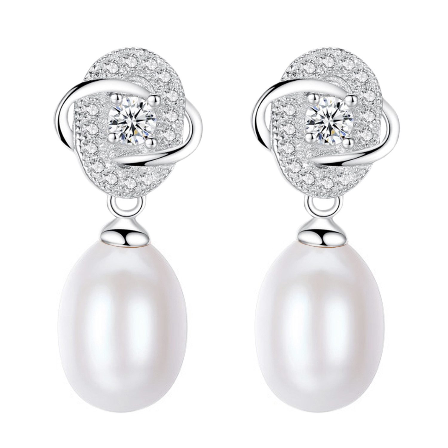 LÖB Paar Ohrstecker 925 Silber Ohrringe Hängend Tropfen Zuchtperlen Zirkonia Echte Perlen (Geschenke für Frauen Beste Freundin Mutter Mama Damen zum Geburtstag Weihnachten Weihnachtsgeschenke, Inkl. Schmuckbox), Perlenohrringe Strass Stein Ohrstecker Oval Infinity Brautschmuck Weiß