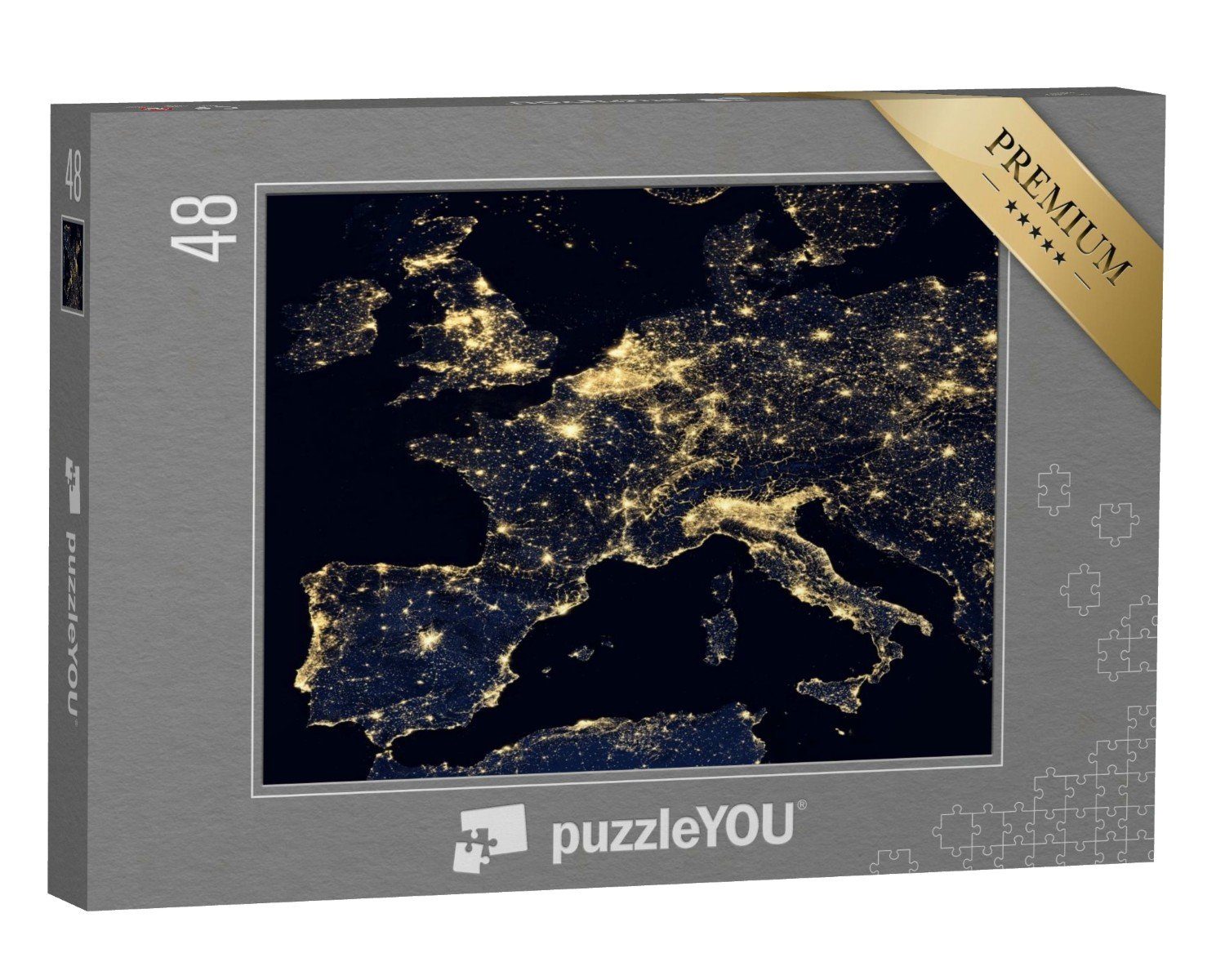 puzzleYOU Puzzle Lichter der Stadt auf der Weltkarte, Europa, NASA, 48 Puzzleteile, puzzleYOU-Kollektionen Weltraum, 48 Teile, Schwierig, 100 Teile