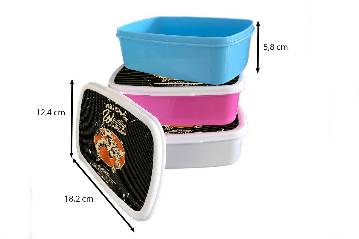 MuchoWow Lunchbox Jahrgang - Mädchen Brotbox Brotdose, Erwachsene, für Ringen für Jungs weiß und Kinder Kunststoff, (2-tlg), - und Sport