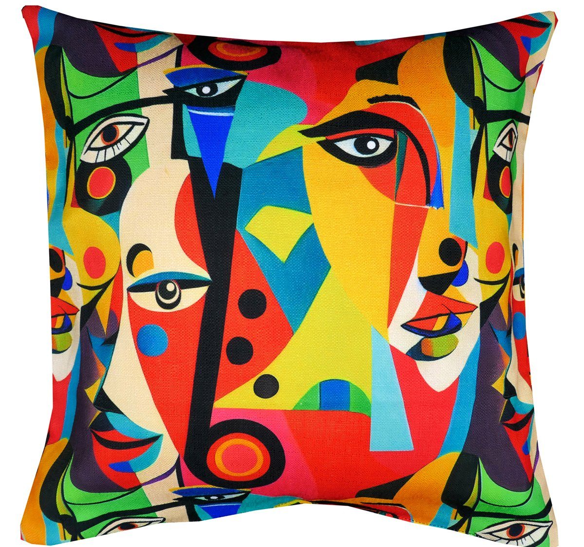 HOSSNER - HOMECOLLECTION Kissenbezüge Popart Masken Beige Bunt 50x50 Deko Kissenbezug, (1 Stück), Druckmotiv Maske im Popart Stil