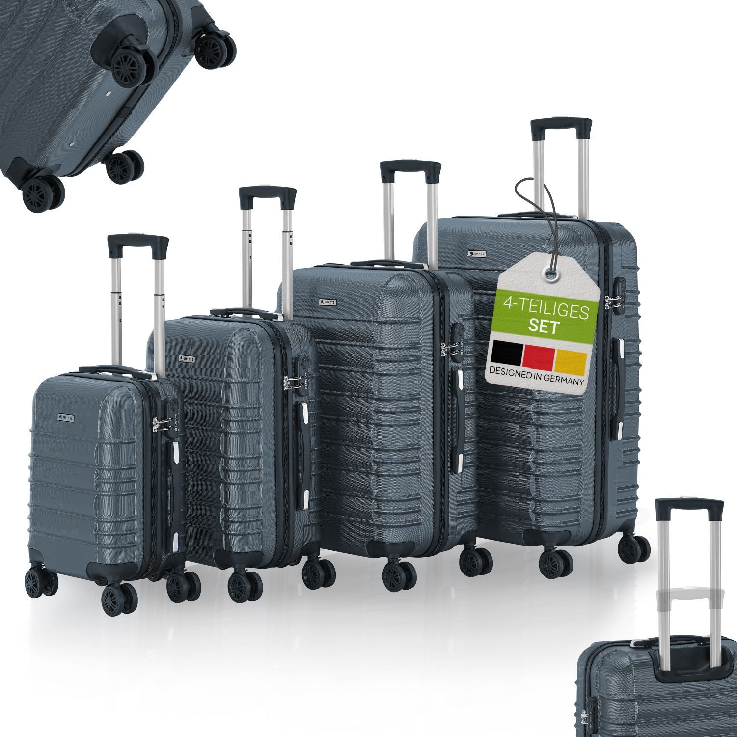 Juskys Trolleyset Rom, 4 Rollen, (4 tlg., 4-teilig), 4 Koffer, 360° Rollen, günstig online kaufen