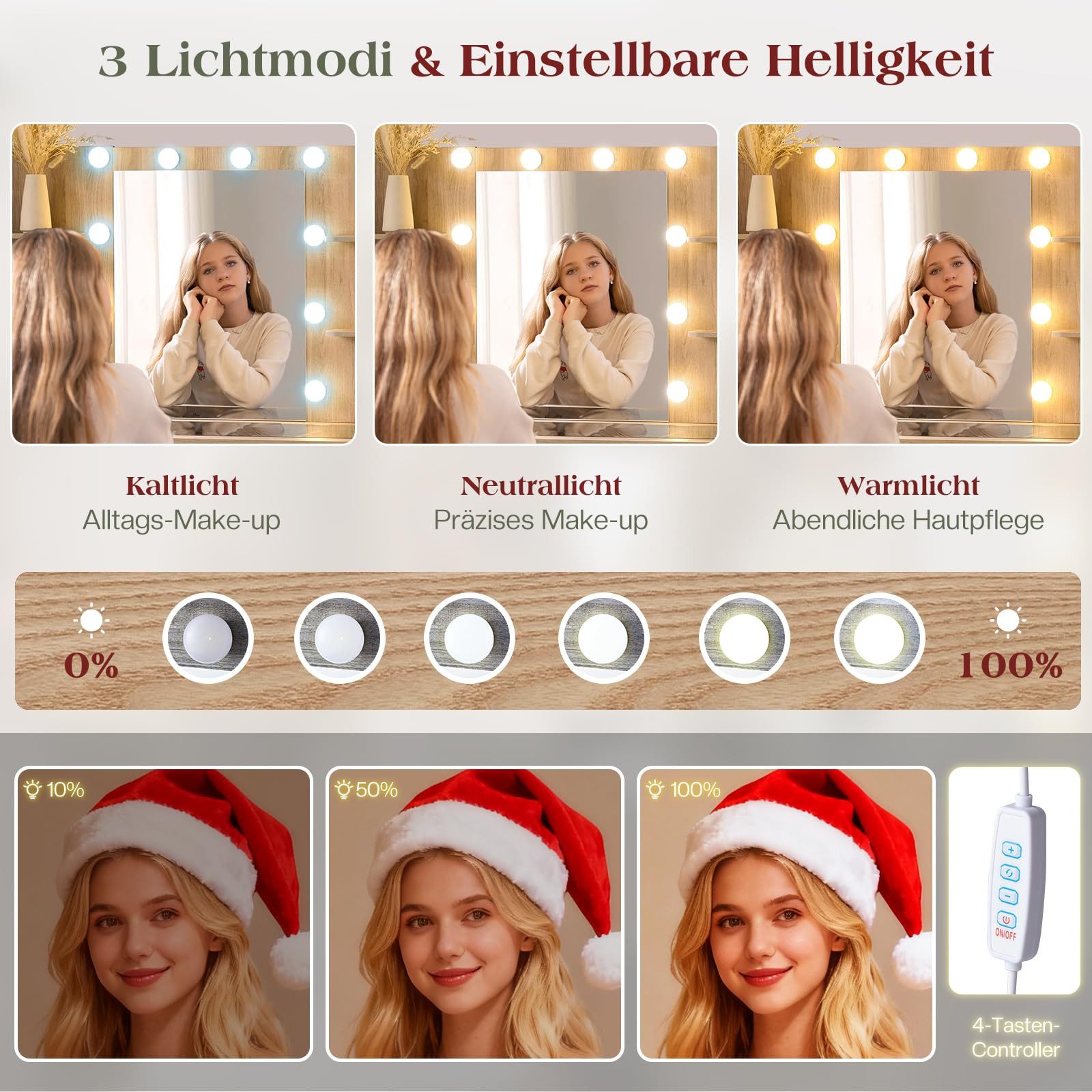 AMERLIFE Schminktisch mit LED-Spiegel & 7 Schubladen, Weißes (1-St), flexibel verstellbaren Seitenregale passen – Bild 5 von 5