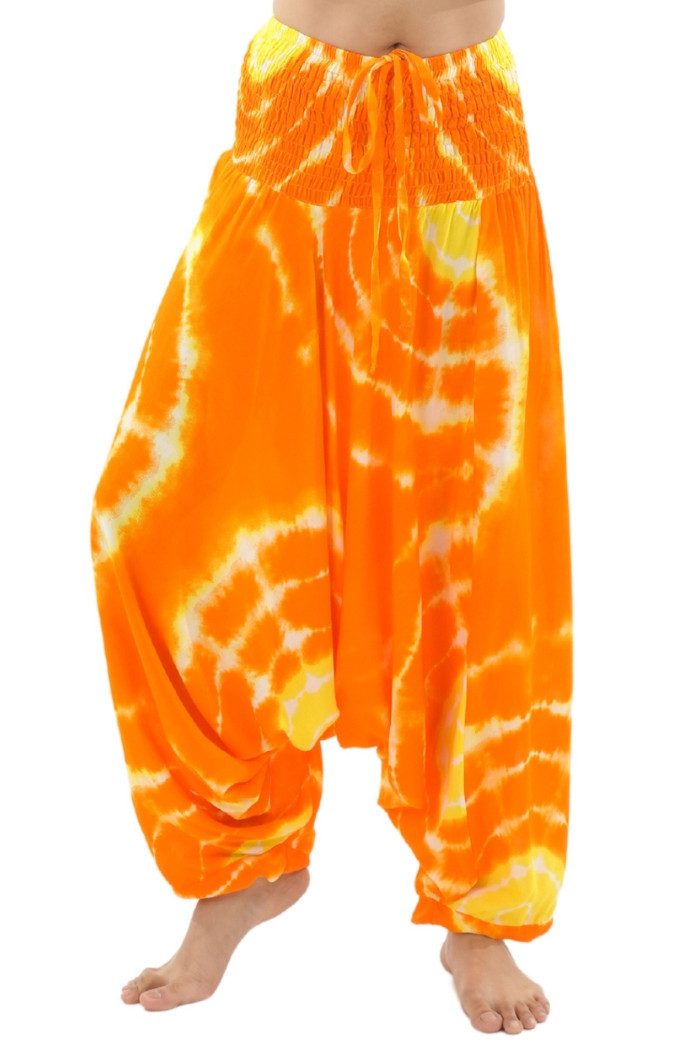 PANASIAM Haremshose Tie-Dye Aladinhose aus 100% Viskose weite Goa Hose für Yoga & Freizeit Haremshose Batik Afghani Hose Pluderhose bequeme Sommerhose Genie Hose